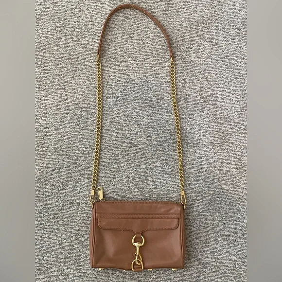 Rebecca Minkoff Mini MAC Desert Tan Leather Crossbody Bag with Gold Chain Strap - Picture 15 of 16